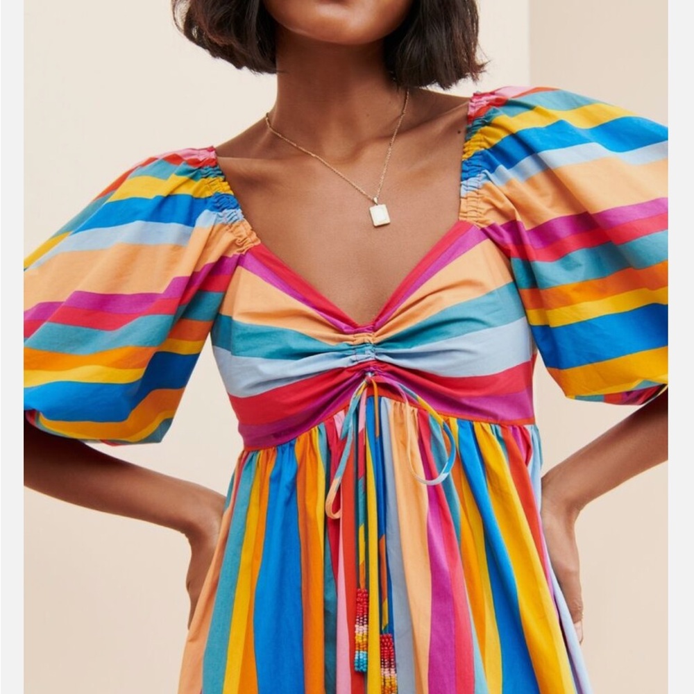 Farm Rio Anthropologie rainbow striped dress
